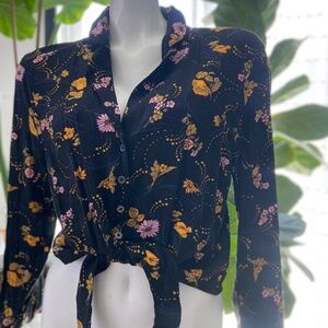 Long sleeve retro tie front crop top blouse Mod Cloth XL